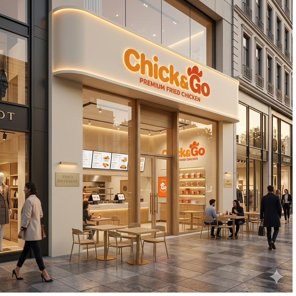 Chick&Go mağaza cephesi altın detaylar